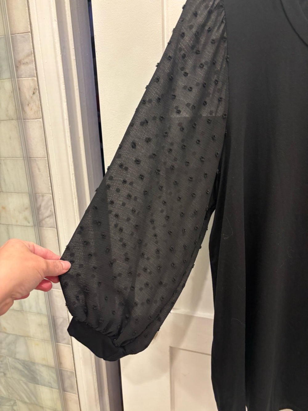 Beacon Apparel 3/4 Puff-Sleeve Black Blouse - Picture 2 of 5